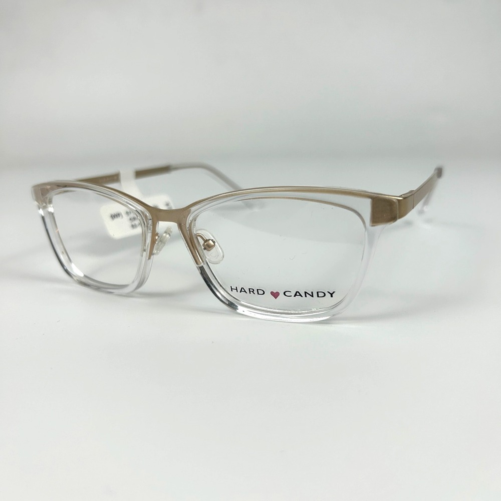 Hard Candy HC49 Womens Eyeglasses Frame Crystal & Gold Metal Cat Eye 52-17-140mm